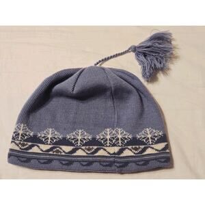 SWIX Made Canada Blue Flower Snowflake Pattern Winter Ski Beanie Wool Blend